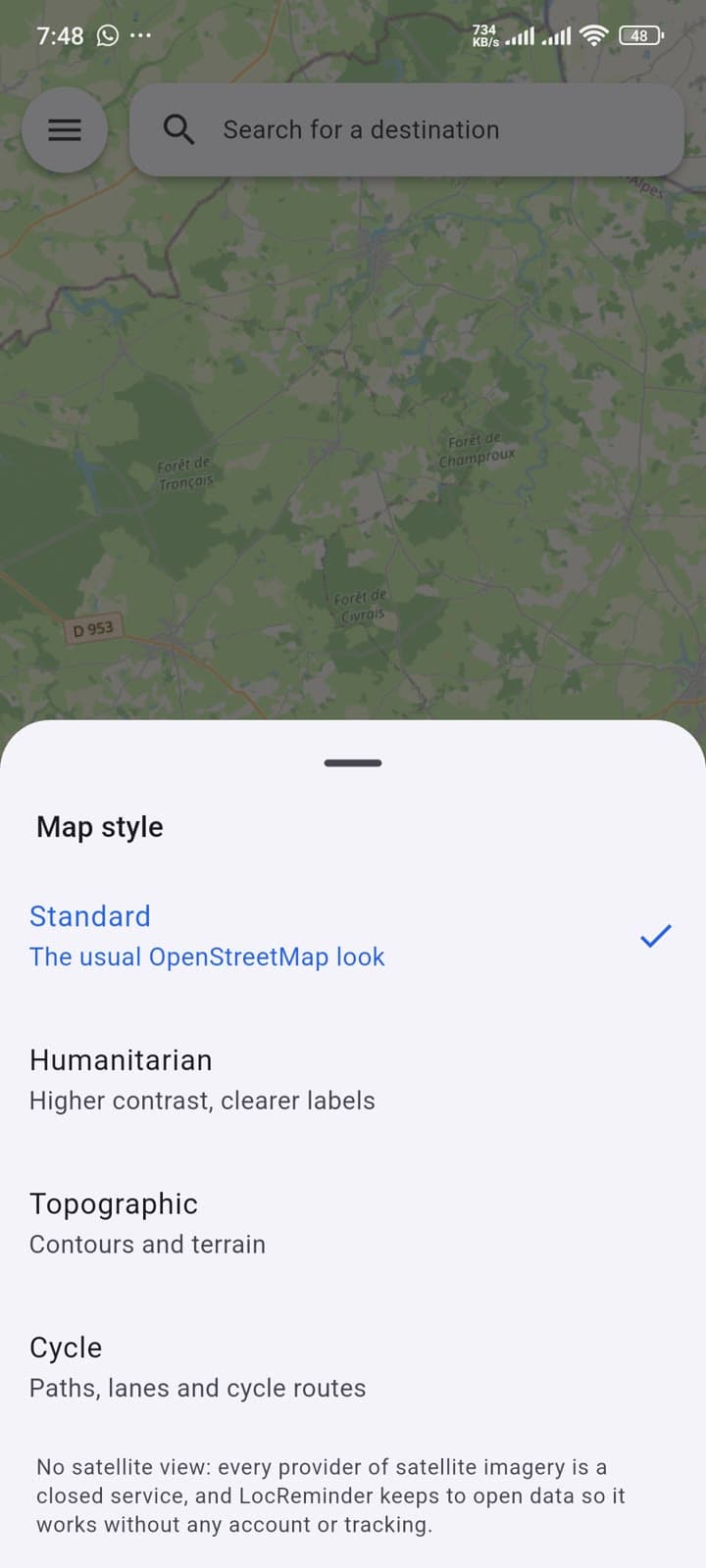 LocReminder custom map styles and offline settings